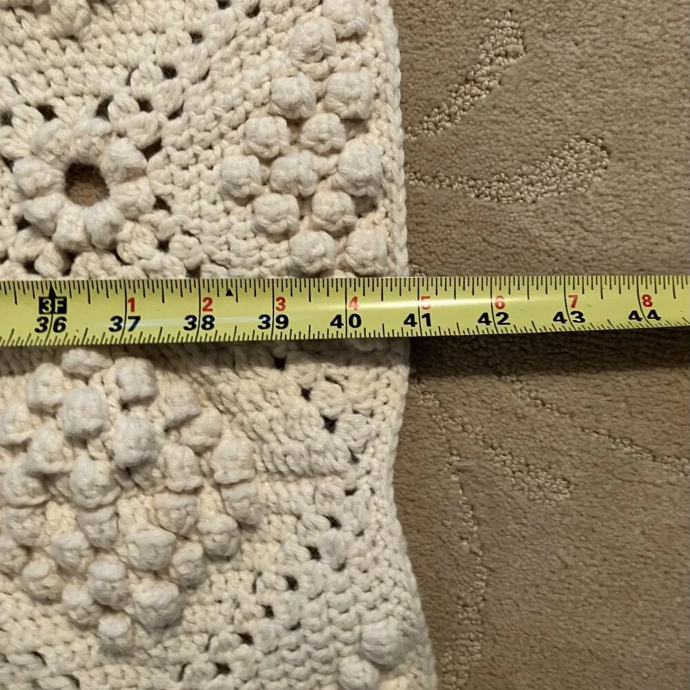 Hand crocheted WOOL throw blanket, Cream/Ivory Approx 61”x 41” - Picture 5 of 5